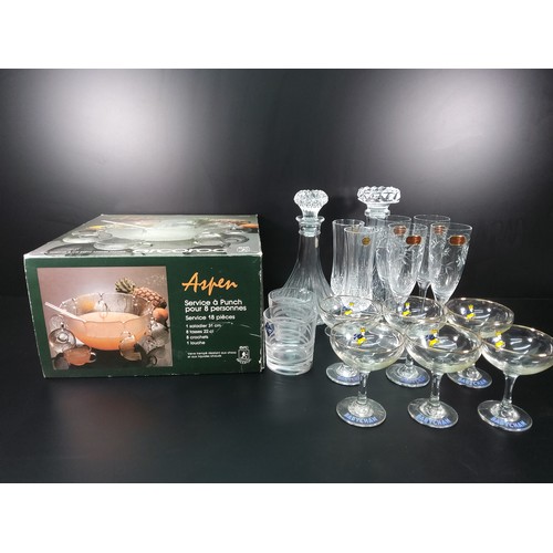 13A - Box of glassware, including a boxed punch bowl and set of Babycham glasses