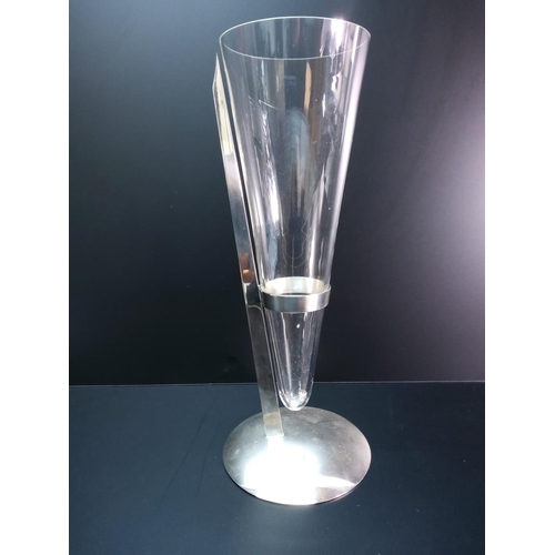 113 - Modern design vase on chrome stand, 42cms in height
