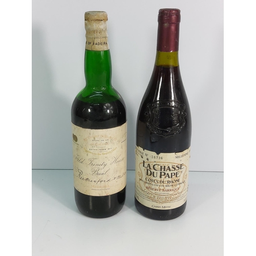 112 - Rutherford & Co Old Trinity House Bual Maderia wine and a La Chasses du Pape Cotes du Rhone Reserve ... 