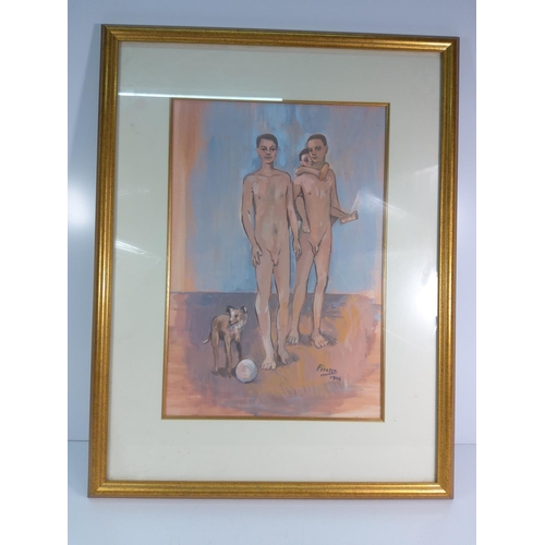 41 - Gilt framed picture of nude boys in the style of Picasso 78cms x 60cms