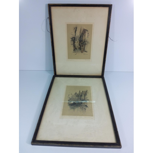 86 - 2 framed etchings of Canterbury, both 37cms x 30cms