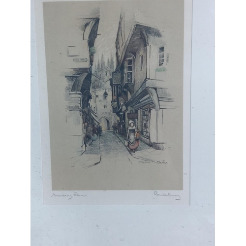 86 - 2 framed etchings of Canterbury, both 37cms x 30cms