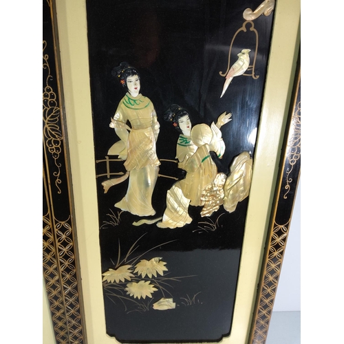 46 - Pair of Oriental lacquered 3D pictures, both 93cms x 30cms