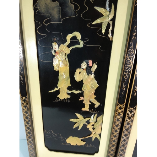 46 - Pair of Oriental lacquered 3D pictures, both 93cms x 30cms