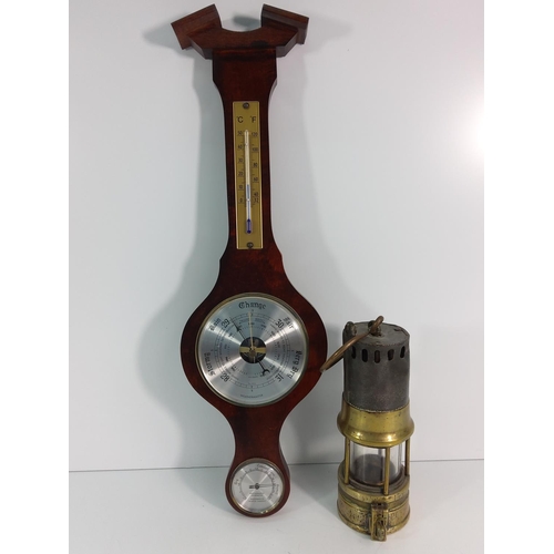 14 - Antique Minor's lamp and barometer