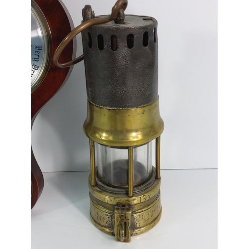 14 - Antique Minor's lamp and barometer