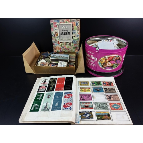 87 - Collection of stamps, albums and matchboxes