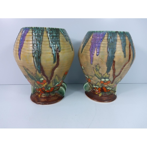 125 - Crown Devon 3 piece vase and bowl set (one vase has crack)