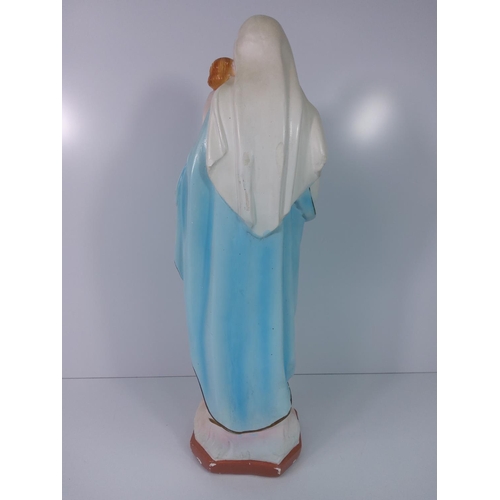 132 - 1950's Ecclesiastical Chalkware figure of Madonna and child, 42cms in height