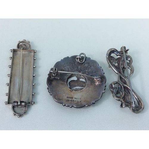 195 - Silver bracelet and 3 antique silver brooches, gross weight 53g