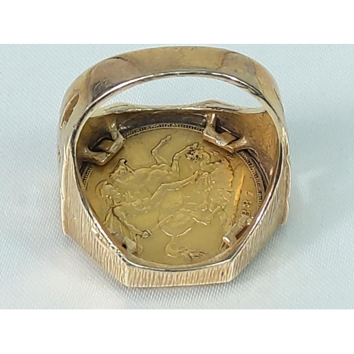 229 - 1887 full sovereign mounted in ring, size W gross 17g