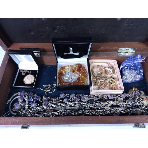 382 - Wooden box of various jewellery