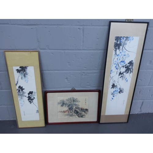 35 - 3 20th Century Chinese gouache paintings by Hong Yuqin all signed and inscribed, largest being 124cm... 