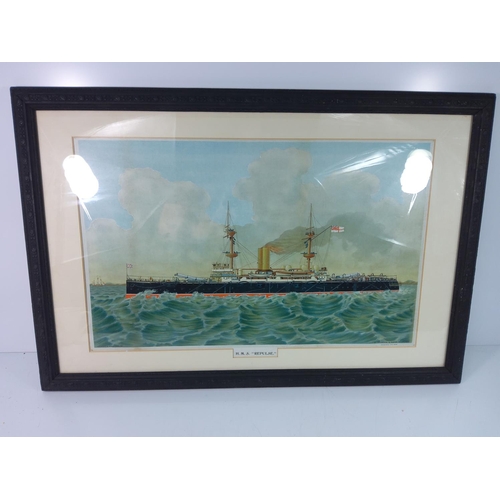 83 - 3 framed Naval Ships, largest 76cms x 51cms