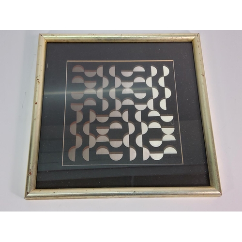 100 - Framed 1974 abstract picture, 27cms x 27cms and 4 pieces of artwork