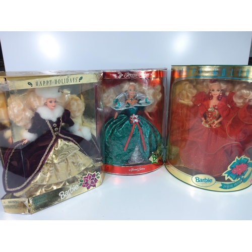 159 - 3 boxed collectable Happy Holiday's Barbies (Mattel No's 10824, 14123 & 15646)