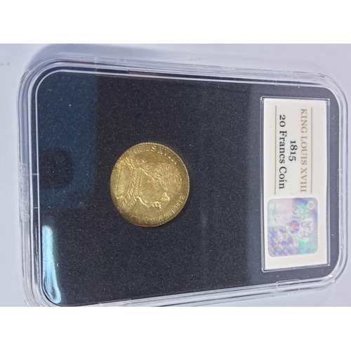 347 - Cased gold 20 franc coin Louis 18th 6,45g with papers