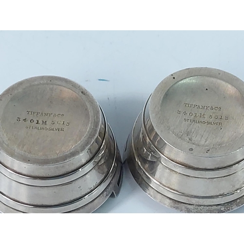 367 - 2 miniature Tiffany & co Sterling silver barrel trinket pots, 24g