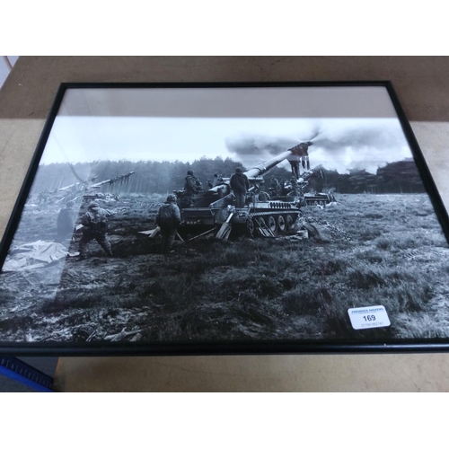 169 - 4 framed military photos and battle scenes, largest 72cms x 58cms