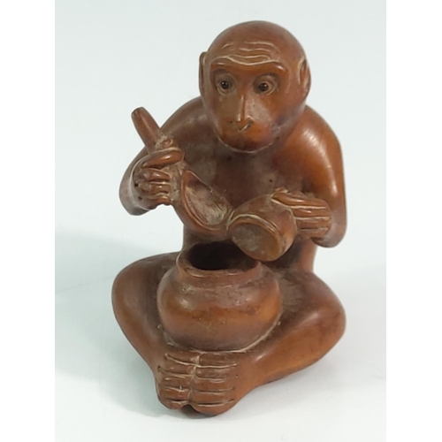 380 - Large signed carved monkey netsuke