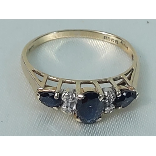 302 - 9ct gold sapphire and diamond half hoop ring, size O