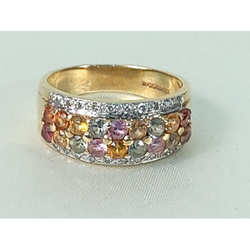 303 - 9ct gold multi stone and diamond band ring, size N