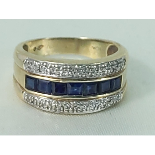 305 - 9ct gold sapphire and diamond band ring, size Q