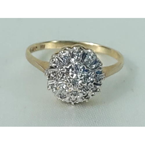 310 - 9ct gold diamond cluster ring, size N