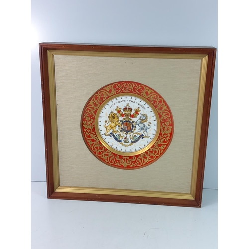 101 - Mounted Crown Derby 1953 Royal commemorative plate, 44cms x 44cms