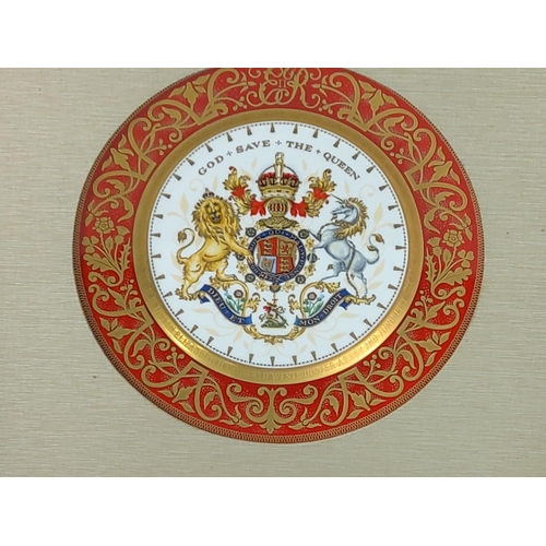 101 - Mounted Crown Derby 1953 Royal commemorative plate, 44cms x 44cms