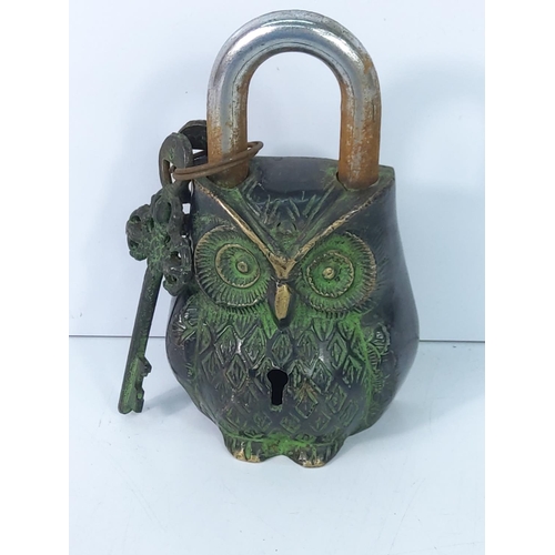 153 - Owl padlock and brass easel