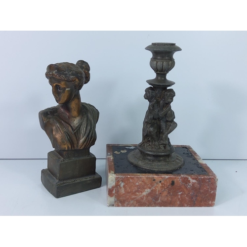 155 - Candlestick on base and bust of a lady