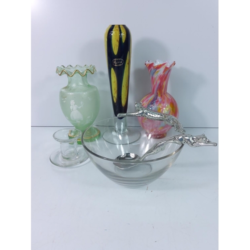 158 - Mary Gregory style vase and other art glass ware