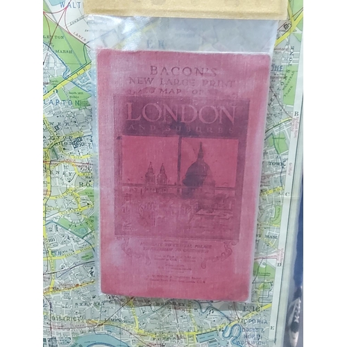 286 - Framed 1921 Bacon's map of London with original map book attached, 100cms x 85cms