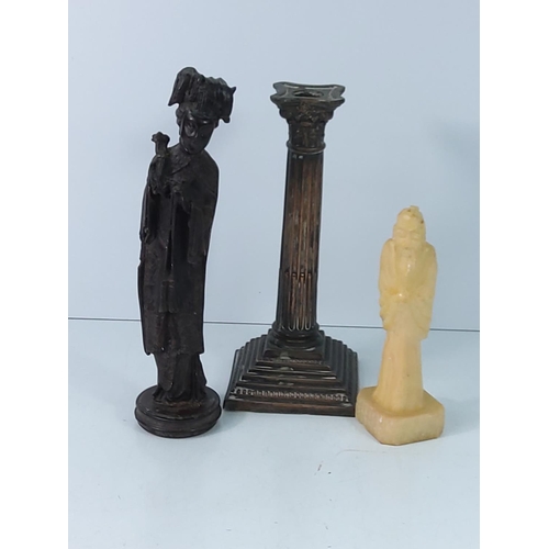 339 - 2 figures and a plated candlestick