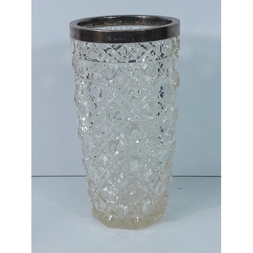 340 - Cut glass vase with silver rim