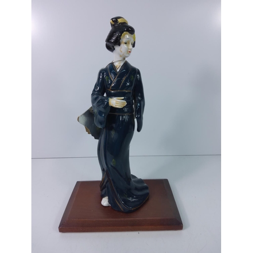 341 - Porcelain Geisha on wooden stand