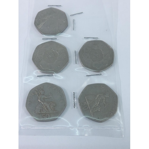 393 - 5 x collectible pre-decimal 50 pence pieces