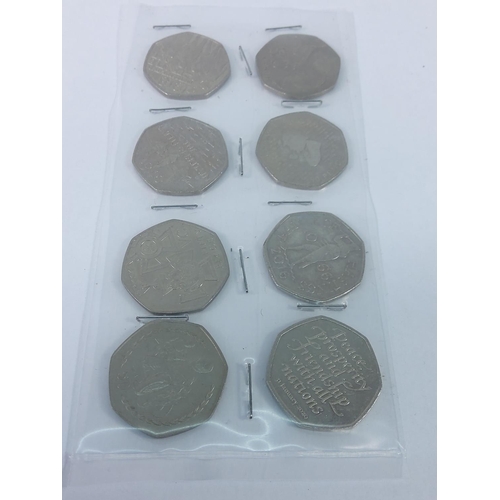 395 - 8 mixed collectible 50 pence pieces