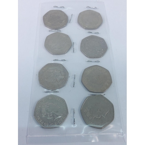 395 - 8 mixed collectible 50 pence pieces