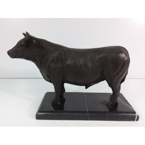 205 - Cast metal bull on marble base