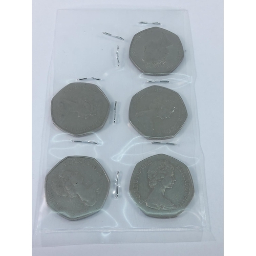 393 - 5 x collectible pre-decimal 50 pence pieces