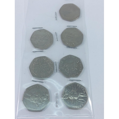 394 - 7 collectable Beatrix Potter 50 pence pieces