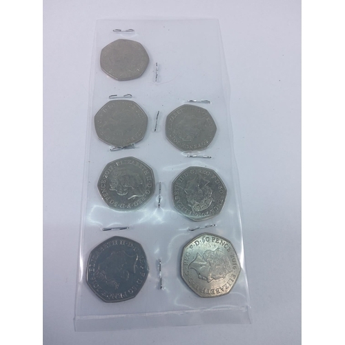 394 - 7 collectable Beatrix Potter 50 pence pieces