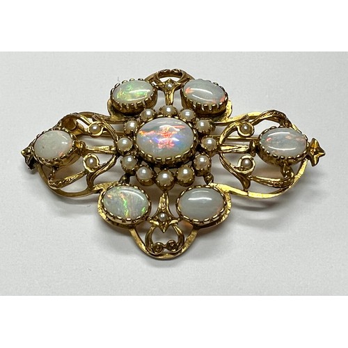 421 - 9ct gold opal set brooch - 8.9g gross