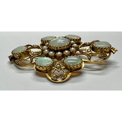 421 - 9ct gold opal set brooch - 8.9g gross