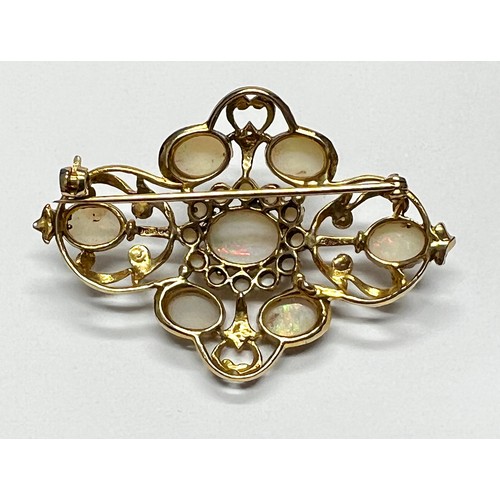 421 - 9ct gold opal set brooch - 8.9g gross