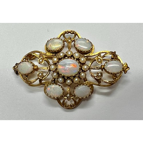 421 - 9ct gold opal set brooch - 8.9g gross