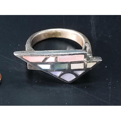 336 - Charm bracelet and charms, 2 ornate silver dress rings and a gold opal set pendant on silver double ... 