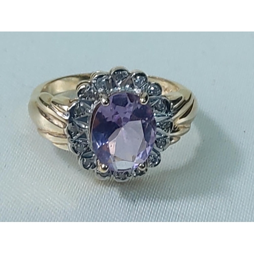 248 - 9ct gold amethyst and diamond ring, size K